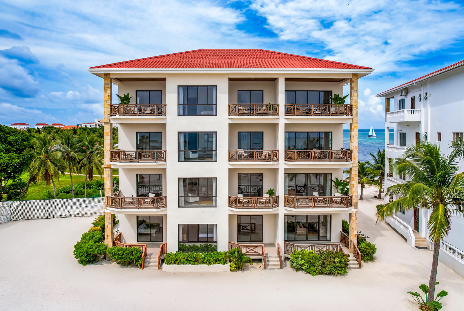 Front elevation of Oceans 23, with three residences on each of four floors